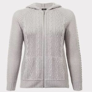 Torrid Gray Cable Knit Hoodie Sweater